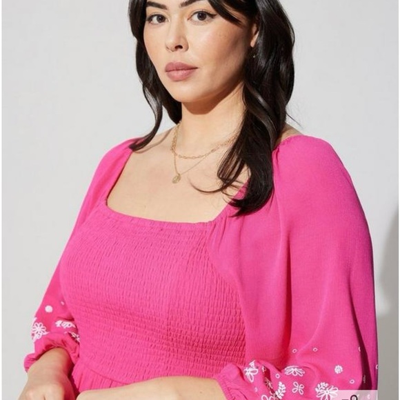 🐣🐇Mini Crinkle Gauze Blouson Sleeve Dress, Cabaret SZ 1X EUC - Picture 11 of 12